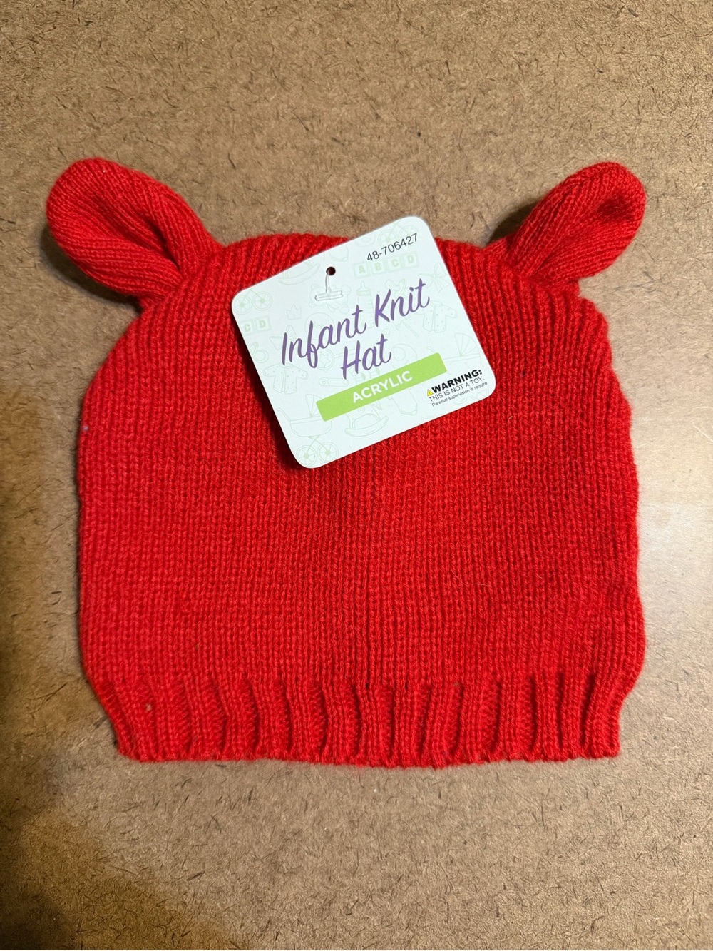 Infant Knit Hat - Red Acrylic Baby Beanie Brand New.